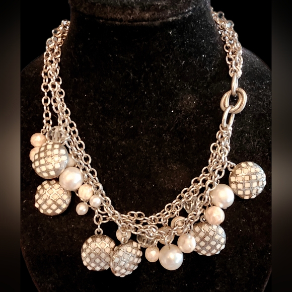 Vintage St John Knits Pearl & Flash Opal Charms Multistrand Necklace - Picture 2 of 5